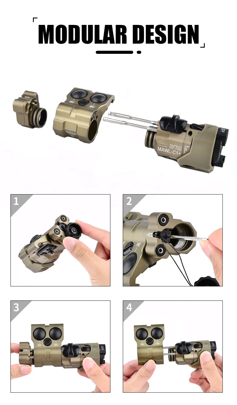 WADSN Neues Verbessertes MAWL-C1 Taktisches Airsoft Voll-Metall CNC LED-Zielgerät MAWL Rotpunkt Grün Blau Jagd M300 M600 Lichter IR-Laser – Detail 7