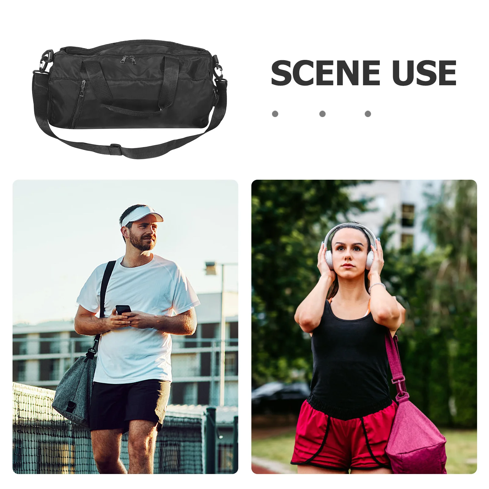 Waterproof Large Capacity Gym Duffle Bag Stylish Workout Travel Tote Shoulder Wet Pocket Weekender Bag for Women Men Black