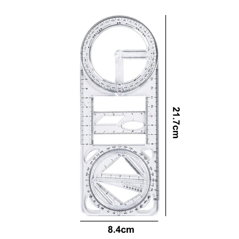 1PCS Multi functional 360 ° movable geometric drawing ruler for primary school mathematics students Portable transparent 3D flat