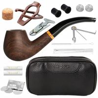 Black Sandalwood Tobacco Pipe Set 9MM Filter Solid Wood Dry Pipe Smoking Craft Classic Curved Handle Pipe With Cleaning Kit