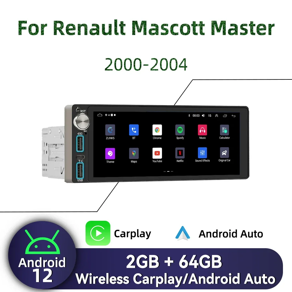 

Carplay 6.86" Screen Multimedia 1 Din Android Car Radio for Renault Mascott Master 2000-2004 Head Unit Autoradio GPS Navigation