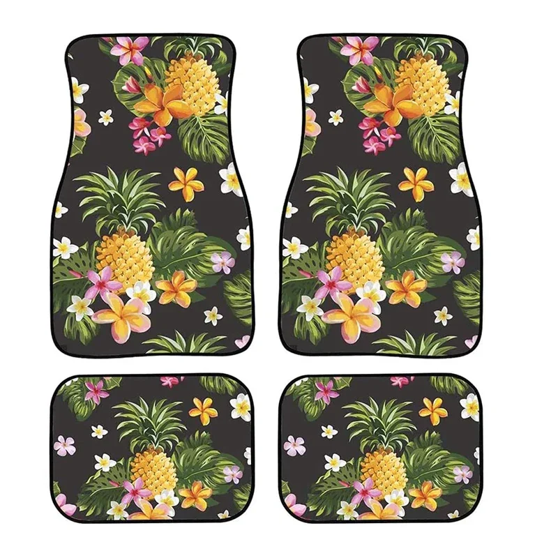 4pcs/set Green Pineapple Car Foot Mats For Women SUV Front Rear Interior Mats Decoration Tools