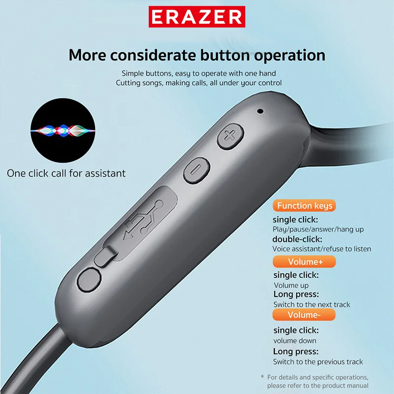 ERAZER XF22 OWS سماعات بلوتوث 5.4 مع ميكروفون سماعات مقاومة للماء تعمل باللمس سماعة رياضية بطارية طويلة العمر