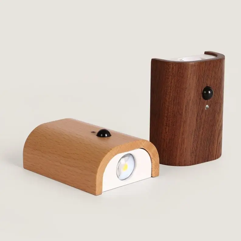 

Wooden Wall Light, Indoor Night Light with Linkage Motion Sensor, Magnetic Rechargeable Wireless Battery Wall Lights for Bedroom