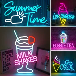 Letrero de neón de helado Mike Shakes, letreros de neón para decoración de pared, luces Led de neón de bebida, letrero de luz de arte, tienda de postres, lámpara de Bar