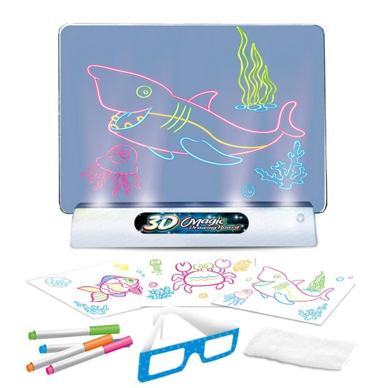 เด็ก LED Luminous กระดานดํา Dawing ของเล่น 3D สีสัน Art Doodle Board Marker ปากกา Pad Montessori การศึกษาของเล่นของขวัญ