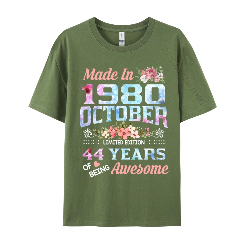 October Flower Made In 1980 44 Years Of Being Awesome Tops Shirts Design T Shirt Hot Sale Normal Premium Cotton O-Neck