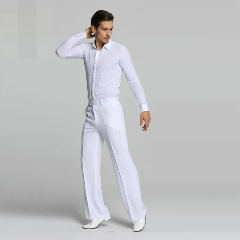 Latin Dans Broek Mannelijke Wit Plus Size Cambric Broek Stoffen Mannen Ballroom Podium Moderne Chacha Broek Wals Broek B-6971