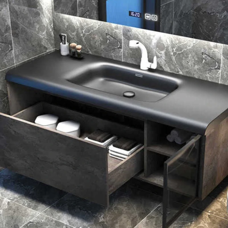 

Italian minimalist wash basin, bathroom cabinet combination bathroom, solid wood wash table, bathroom smart wall cabinet