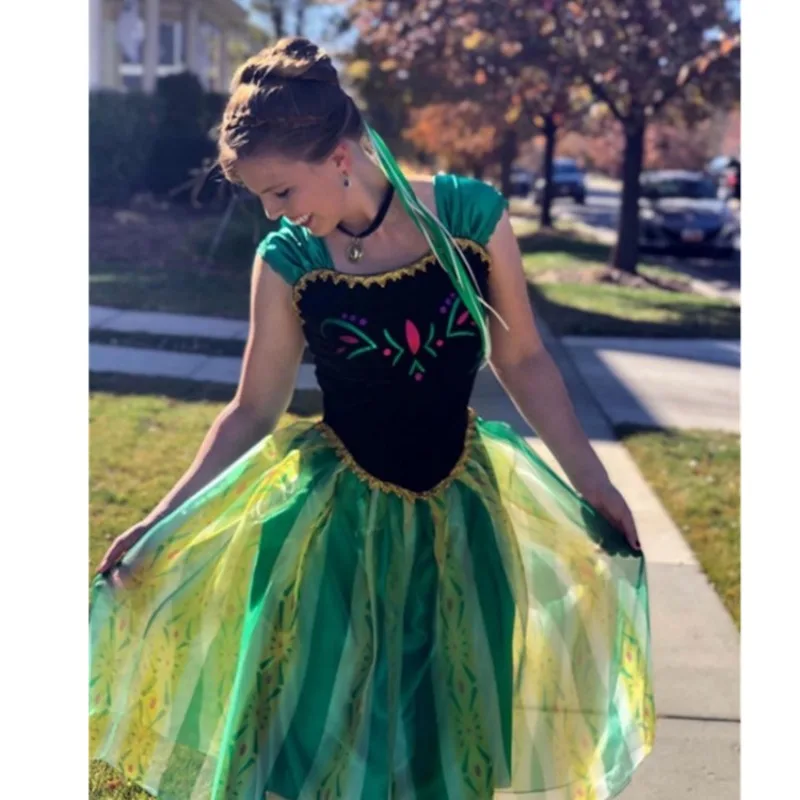 Disney Anna Dresses Women Princess Dress Cosplay Costume Summer Clothes Halloween Carnival Birthday Carnival Robe Party Disguise