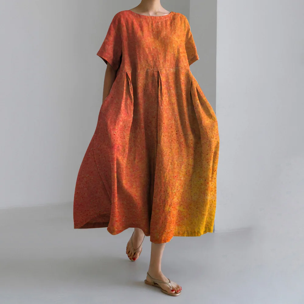 Vestidos femininos vintage, vestidos estampados com textura em camadas, elegantes, vestidos de manga curta, vestidos de moda solta