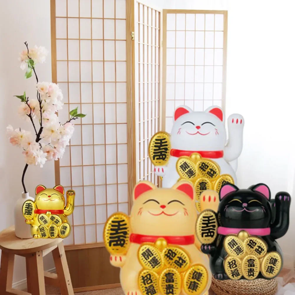 2inch Lucky Cat Automatic Waving Arm Gold Color Waving Hand Plastic Fortune Cat Zhaocai Cat Home Office &Shop Desktop Decoration