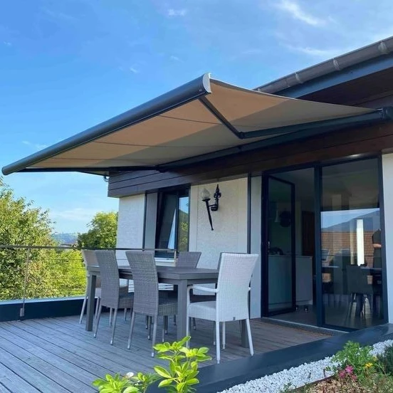 Automatic Electric Aluminum Frame Smart Awning Sun Shade Windproof Fireproof Modern Luxury Innovation Design Adjustable Awning