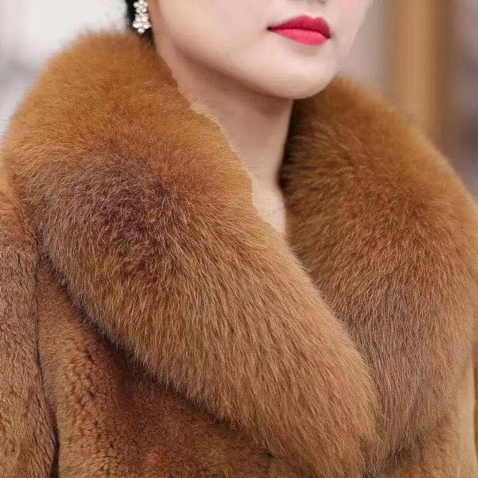 Winter Fur Coat Warm Women Luxury Brand High Quality Fur Collar Faux Fur Jacket Soft Jackets Slim Thick Windproof Snowwear Trend