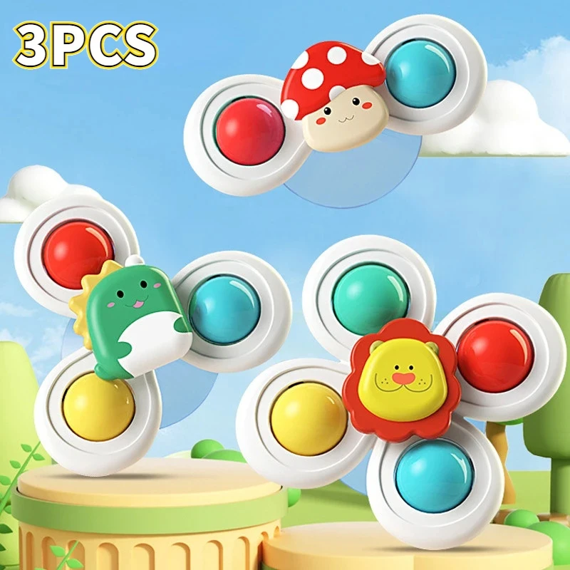 3PCS Suction Cup Rotating Toy for Baby Hand-eye Coordination Educational Training, Bath & Travel Toy, Birthday Christmas Gift