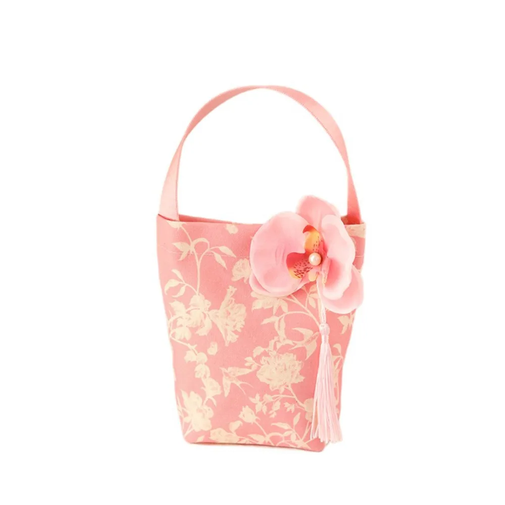

Flower Festive Sugar Bag Korean Style Storage Bag Canvas Knot Wrist Bag Butterfly Orchid Flower Pendant Jewelry Packing Bag
