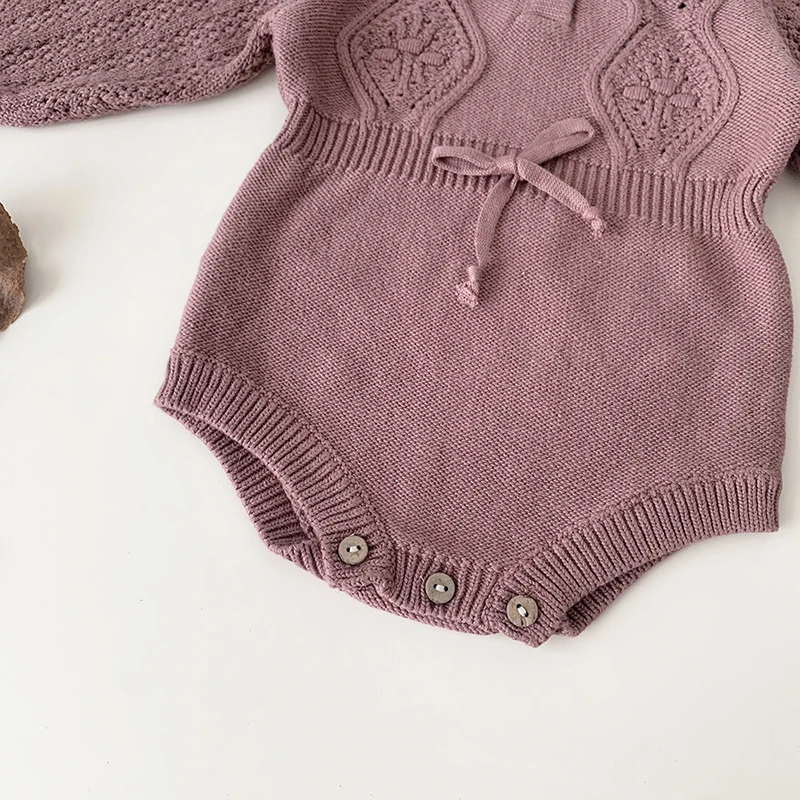 Spring Autumn Infant Kids Baby Girls Long Sleeve Solid Color Hollow Out Knit Jumpsuit Newborn Baby Girls Clothes Rompers