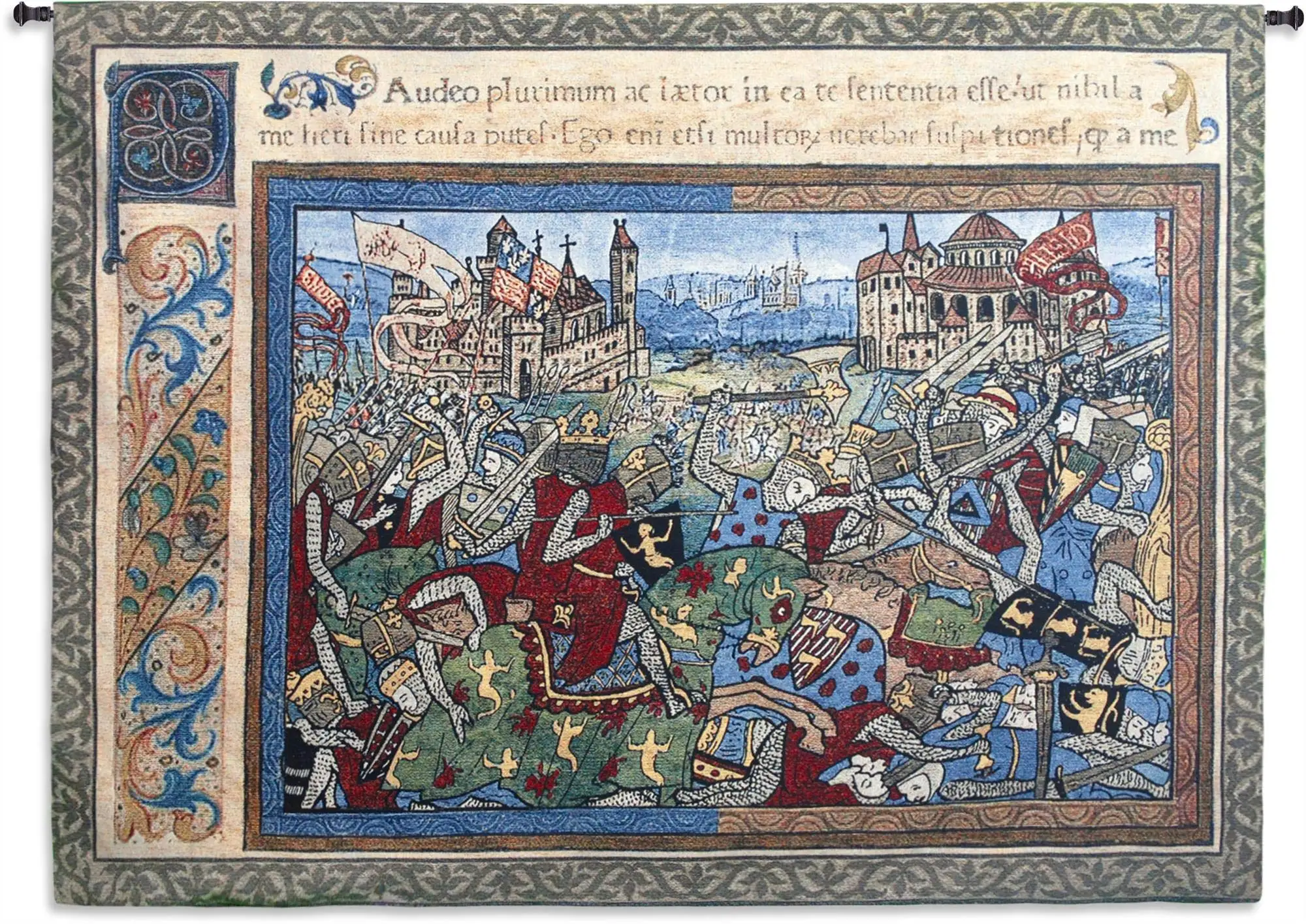 Epic | Woven Tapestry Wall Art Hanging | Knights Battling at Medieval Castle Historic Artwork | 100% Cotton USA Size