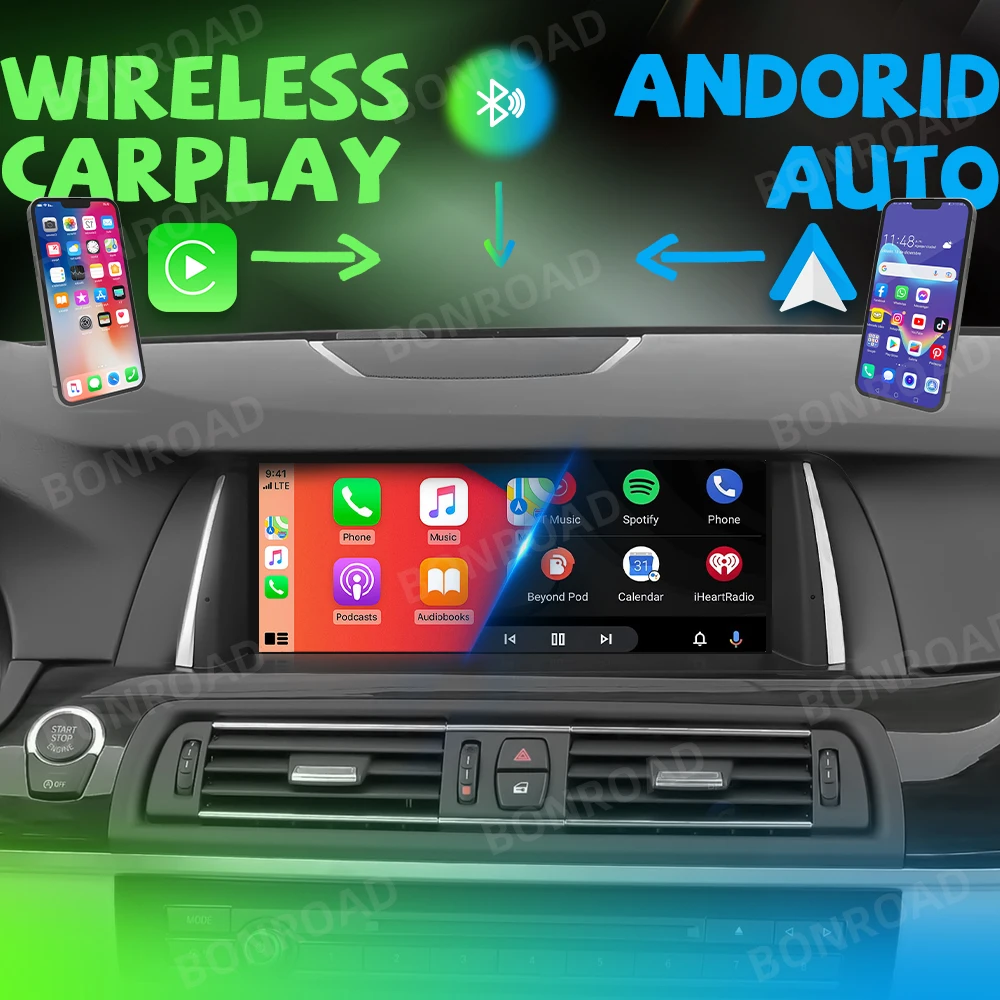 BONROAD Radio de coche con pantalla táctil multimedia de 10.25 pulgadas, inalámbrico, con CarPlay, Android Auto, sistema Linux, para BMW Serie 7 F01 F02 F03 F04 CIC NBT, con Airplay, Autolink, Mirroring, navegación GPS, pantalla estéreo para coche. 6