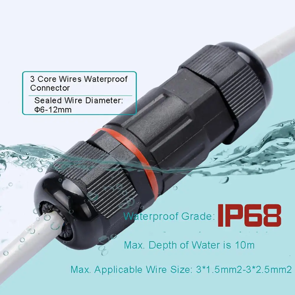 2 Way Wire Waterproof Terminal Cable 2Pin 3Pin Connector 16A 250V for Outdoor Electrical Light Junction Box IP68 Waterproof