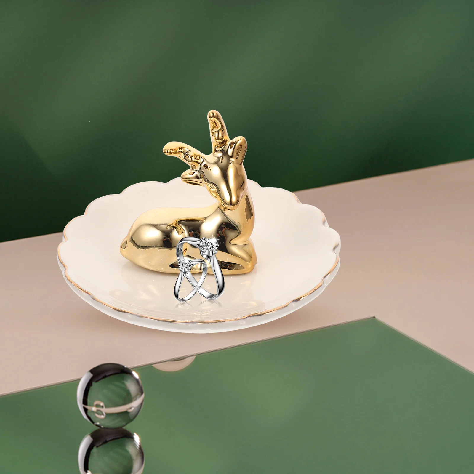 

Ceramic Jewelry Storage Tray Elk Decor Multifunctional Desktop Organizer for Rings Earrings Necklaces Sundries Holder Decorative