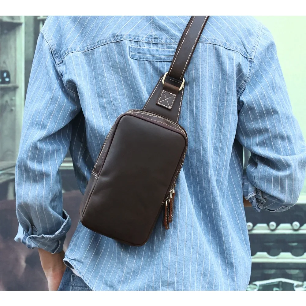 Męska torba na ramię w stylu retro, premium, casual, skórzana, prosta, wysokiej jakości, torba na klatkę piersiową, przenośna, podróżna, retro, duża.