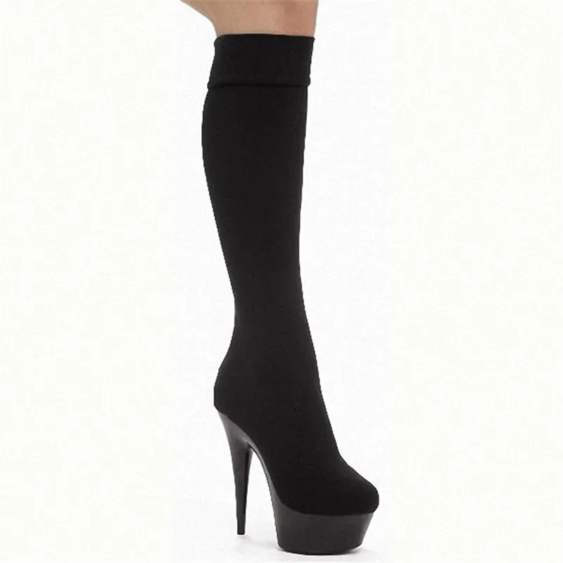 

15cm ultra high heels boots barreled platform japanned leather 6 inch performance shoes plus size knee high boots for women