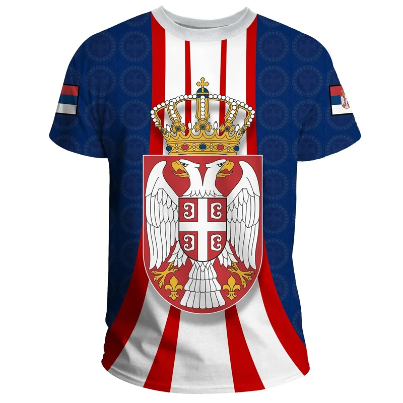 Summer New Serbia Men Women Casual T-shirt Serbia Flag National Emblem 3d Print Oversized Loose T-shirt Fashion Street Tops Tees