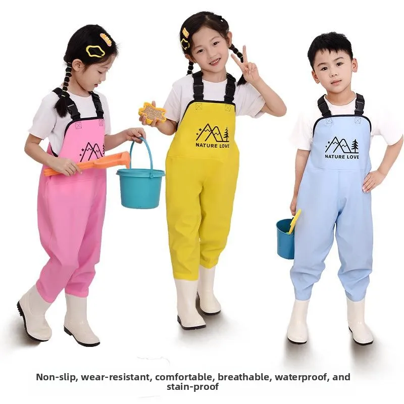 

Children's Waterproof Overall Clothes Sand And Water Playwear Seafood Gathering Suit Raincoat And Boots for Beach And Pool