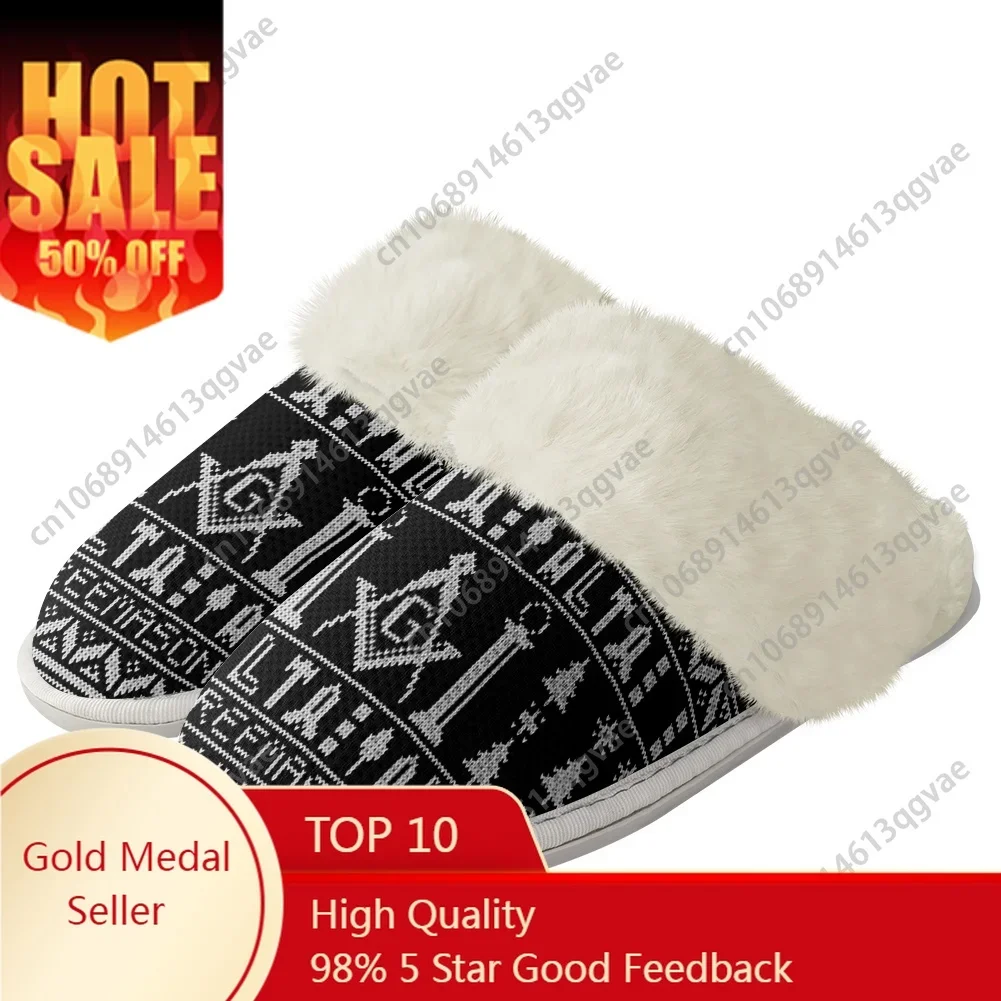 

Masonic Mason Freemason Pattern Plush Slippers Keep Warm Shoes Mens Womens Home Cotton Bedroom Custom Thermal Light Slipper