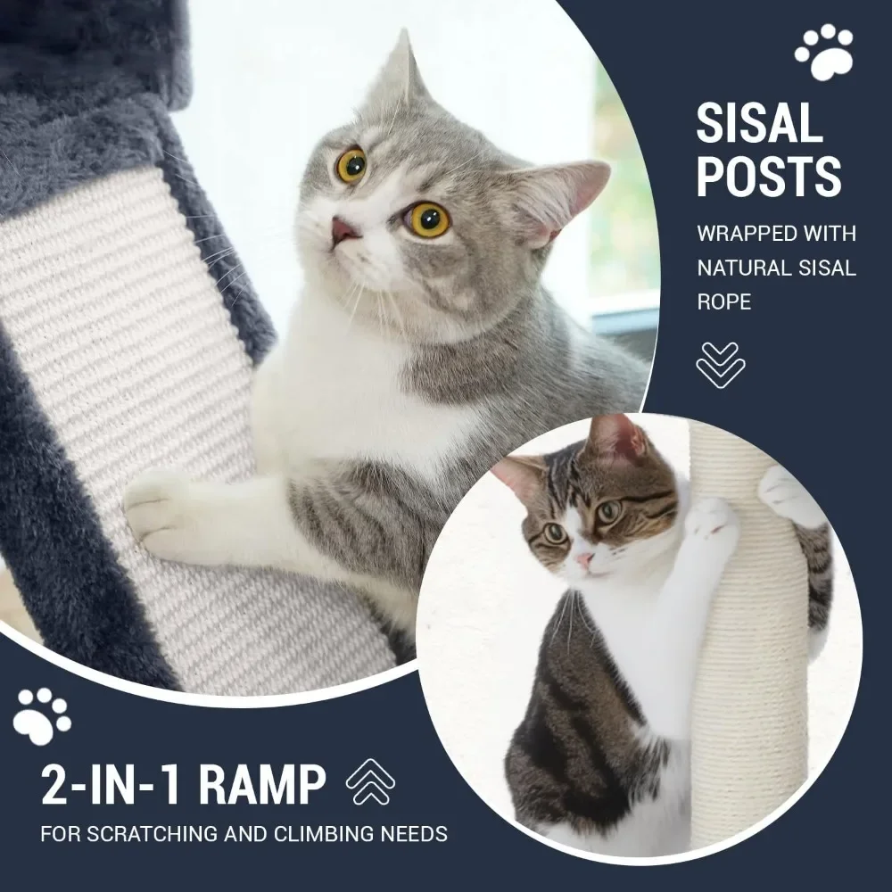 68 Inches Cat Tree House with Condo, Scratching Post,, Multi-Level Towers for Cats - Smokey Grey