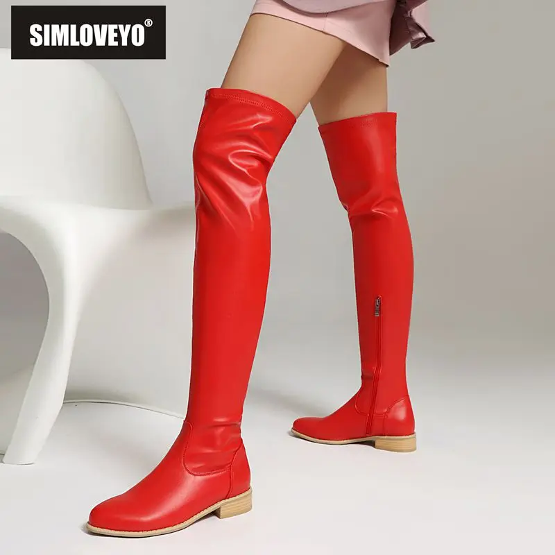 

SIMLOVEYO Бренд 2025 Современные сапоги до бедра с круглым носком 3 см на низком каблуке на молнии Большой размер 47 48 Модные повседневные 58 см выше колена Осень