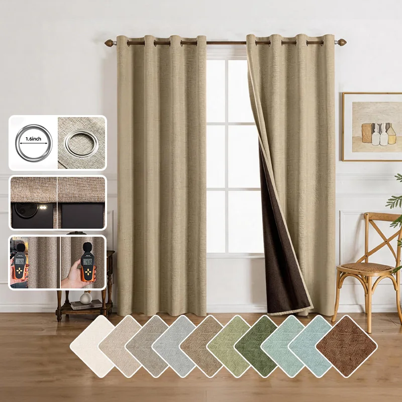 1pc Linen Texture 95% Blackout Curtains with Grommets, Insulated Sun Blocking Total Privacy Drapes for Hotel Home Homestay Decor
