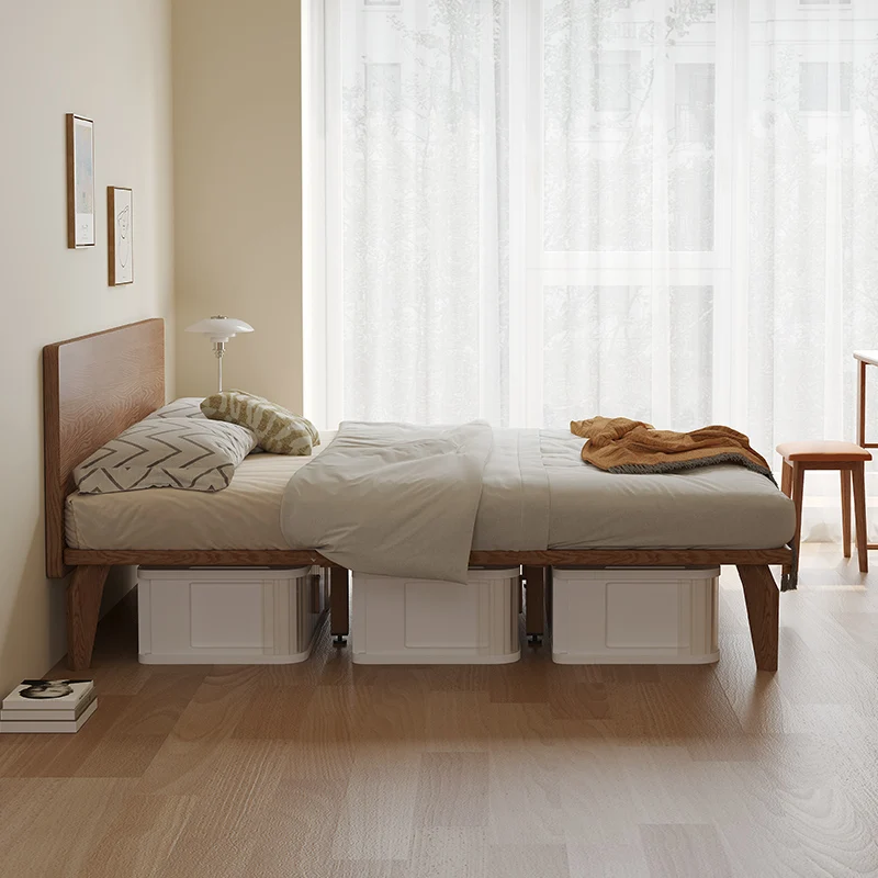 

Flush edge solid wood bed, small apartment log style high foot modern double bed