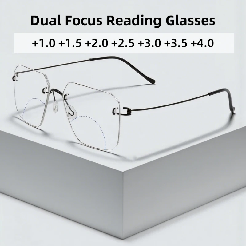 

Dual Focus Reading Glasses for Both Near and Far Use Men's Women's Anti Blue Light High-definition Ultra Light Frameless Glasses