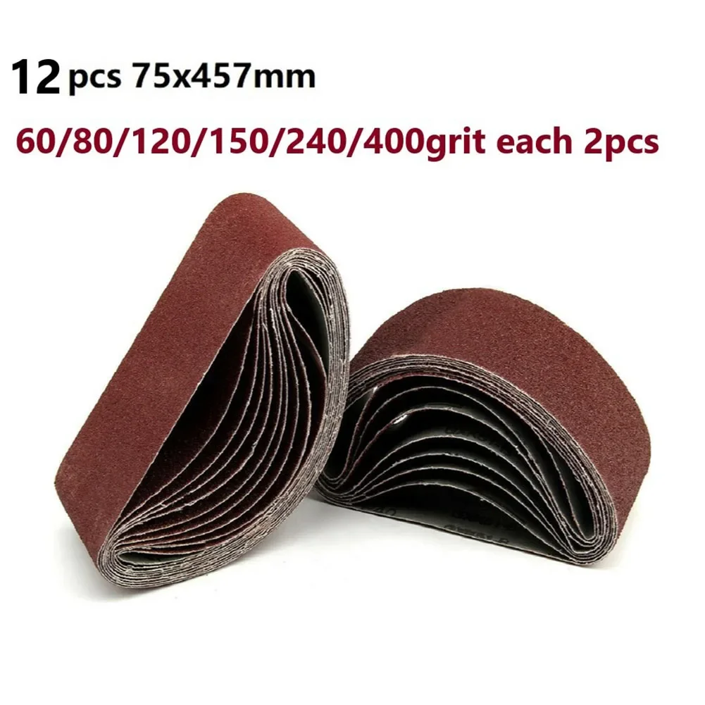 

12PCS 75X457mm Sanding Belts 60 80 120 150 240 400 Grit Belt Sander Sandpaper Belt Sander Polisher Grinding Tools Hand Tool