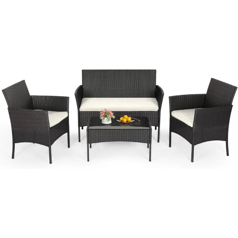 

| 4-Piece Patio Furniture Set | Outdoor Wicker Furniture with Coffee Table | Modern Rattan Chairs Conversation Set | Outdoor Se