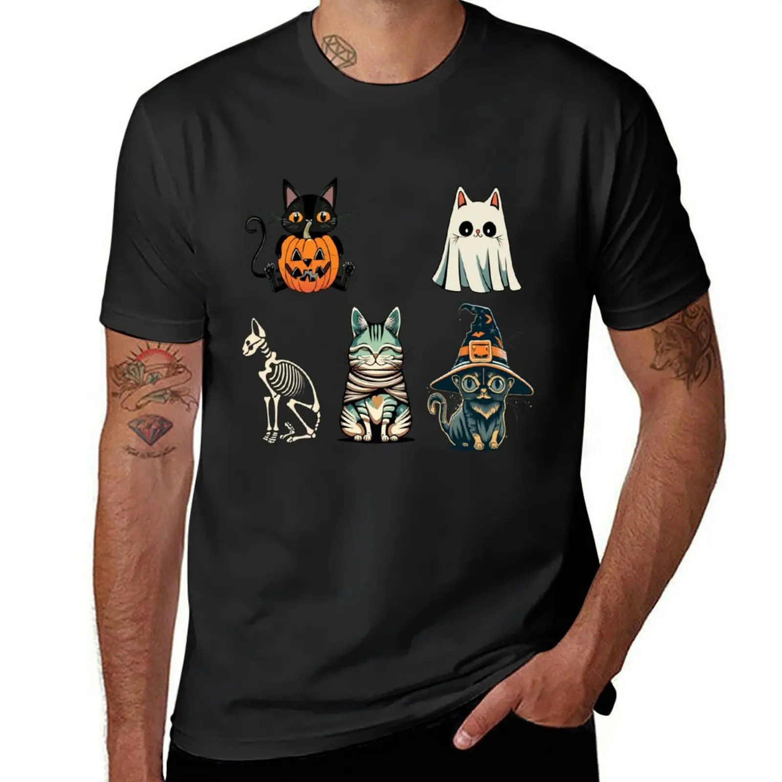 halloween kittens Boo sheet Halloween fruit Mummy threads skeleton T-Shirt blanks vintage clothes t shirts for men pack