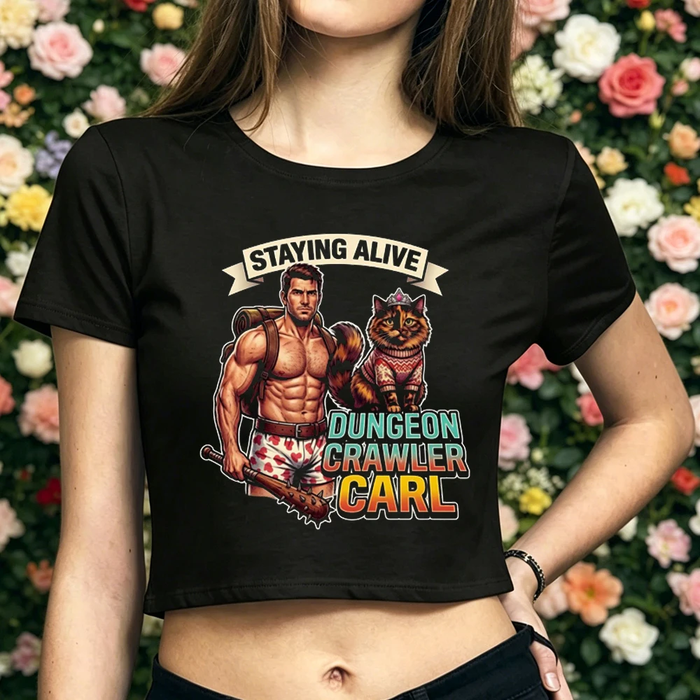 Dungeon Crawler Carl crop top female y2k 2000s gothic kawaii shirt meme graphic japan