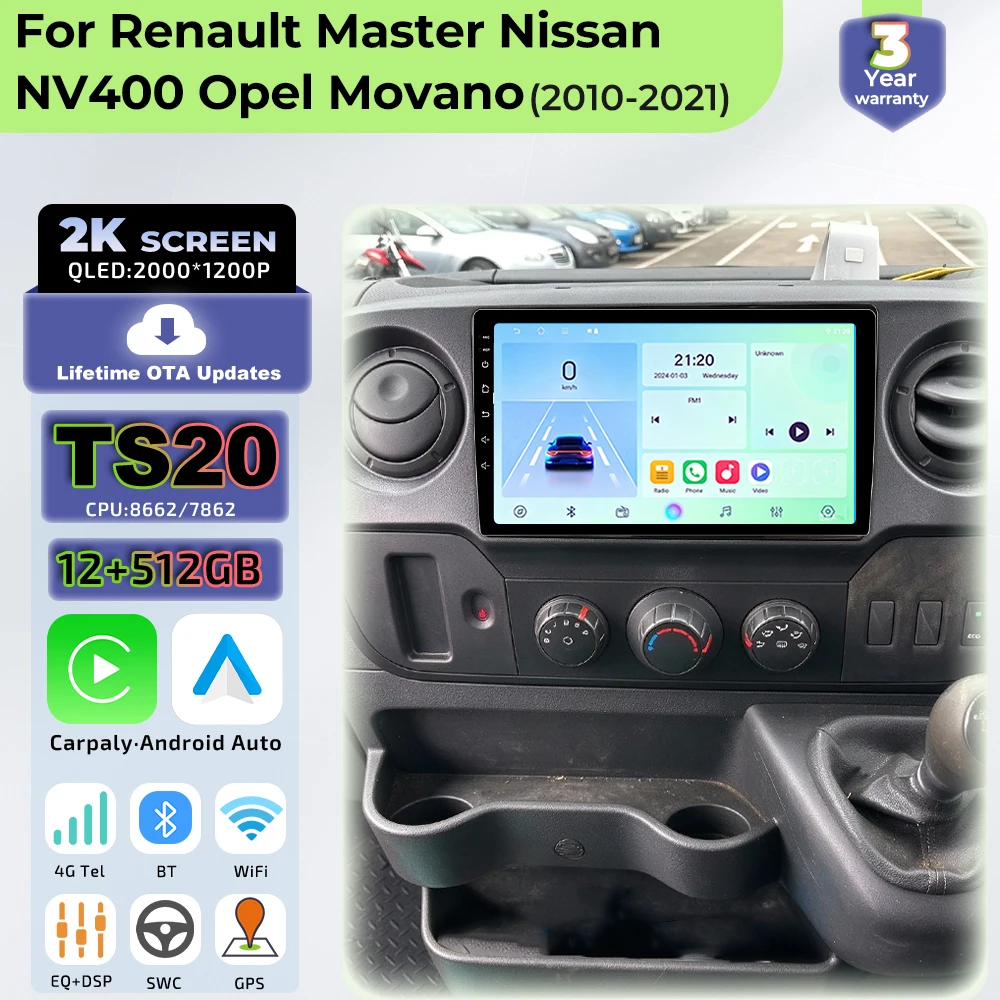 Autoradio Car Radio Carplay For Renault Master 3 Nissan NV400 Opel Movano 2010-2021 Video Multimedia Player Navigation DSP 2k BT