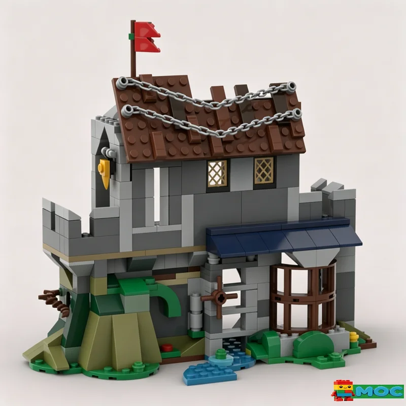 363PCS Medieval Market And Mill Add-On House MOC Model Custom Building Blocks DIY Assembly Educational Birthday Christmas Gift
