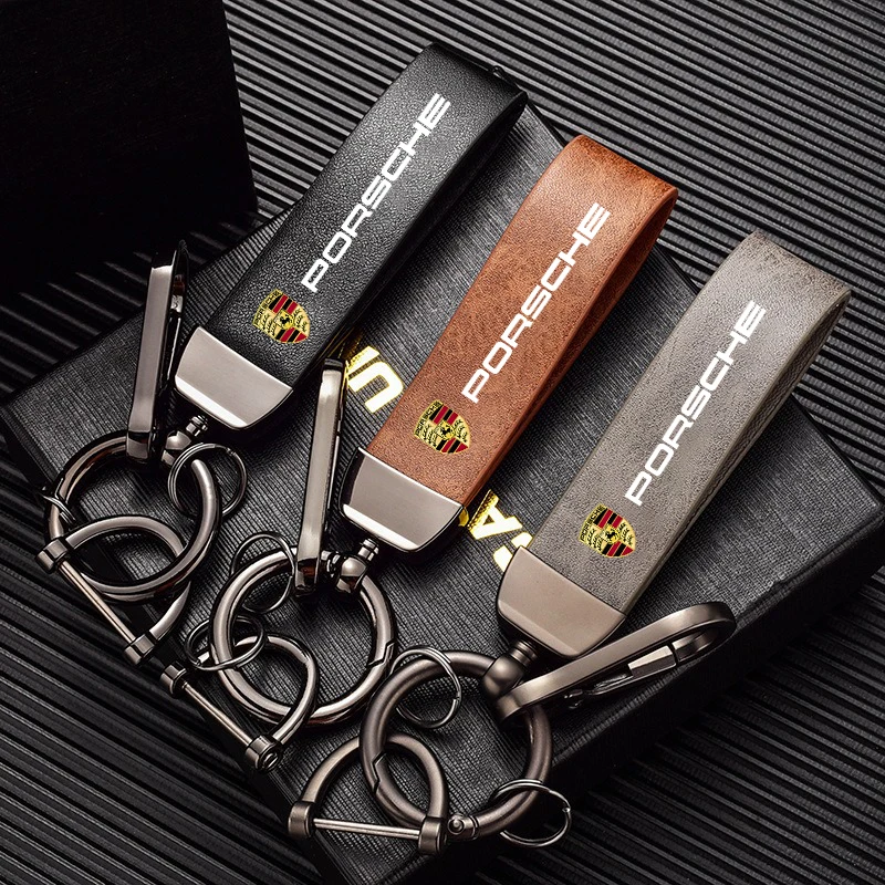 Car Leather Keychain Key Ring Chain Key Anti-lost Pendant Gifts For Porsche 918 911 718 Taycan Panamera Cayenne Boxster Cayman