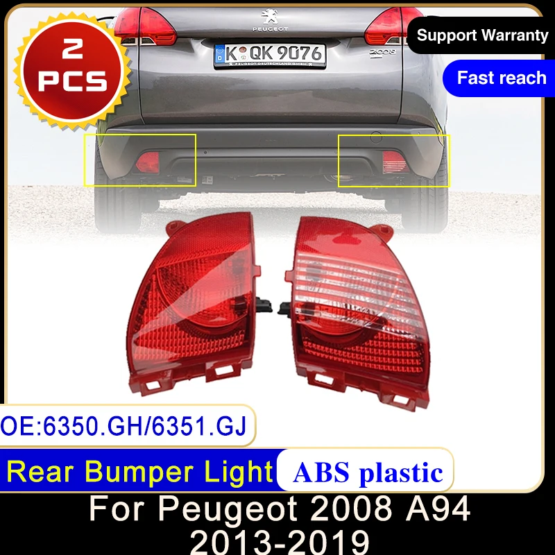 2x Dla Peugeot 2008 A94 2013 ~ 2019 Tylny zderzak Światło odblaskowe hamulca Światło ostrzegawcze Światło przeciwmgielne Światło tylne Czerwone soczewki Akcesoria samochodowe