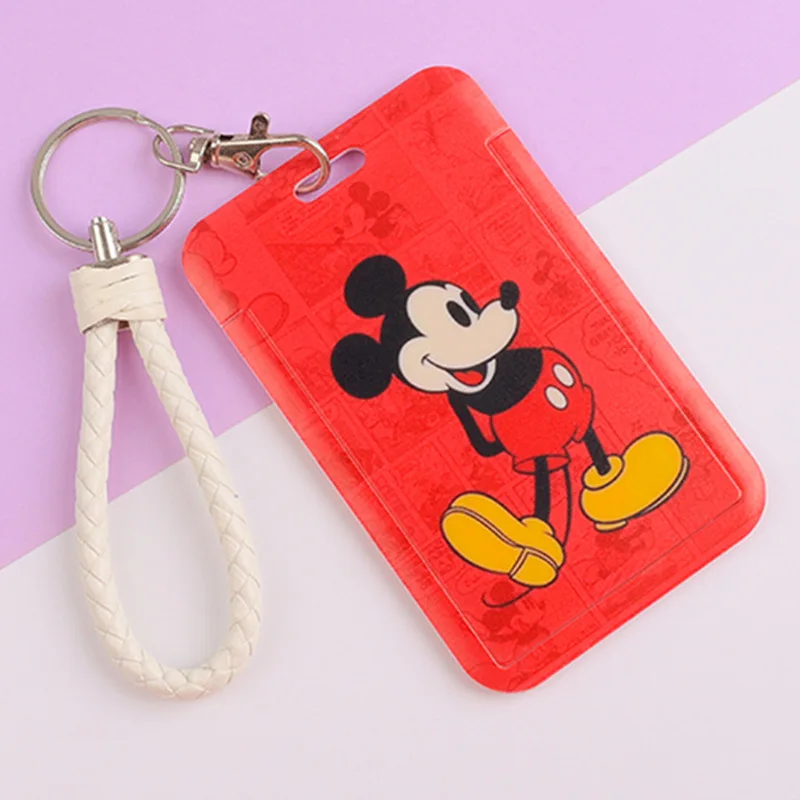 Disney Anime Card Holders Lanyards Student Action Figure Toy Mickey Donald Duck Cartoon Key Hanging Rope ID Card Holder Kid Gift