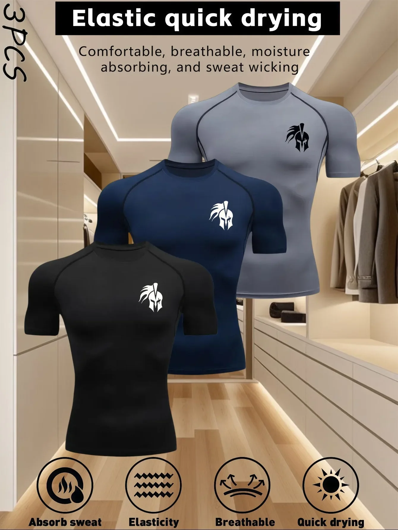 Triplet Men's Compression Printed T Shirt Summer Sportswear Running T-shirt Elastic Quick Dry Sport Gym Fitness TShirts Men