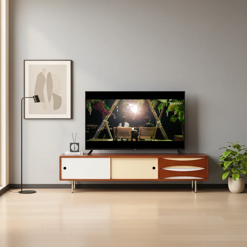 @#Modern Living Room & Dining TV Cabinet-Solid Wood & Veneer Black Walnut Finish Cable Management & Storage Home Furniture