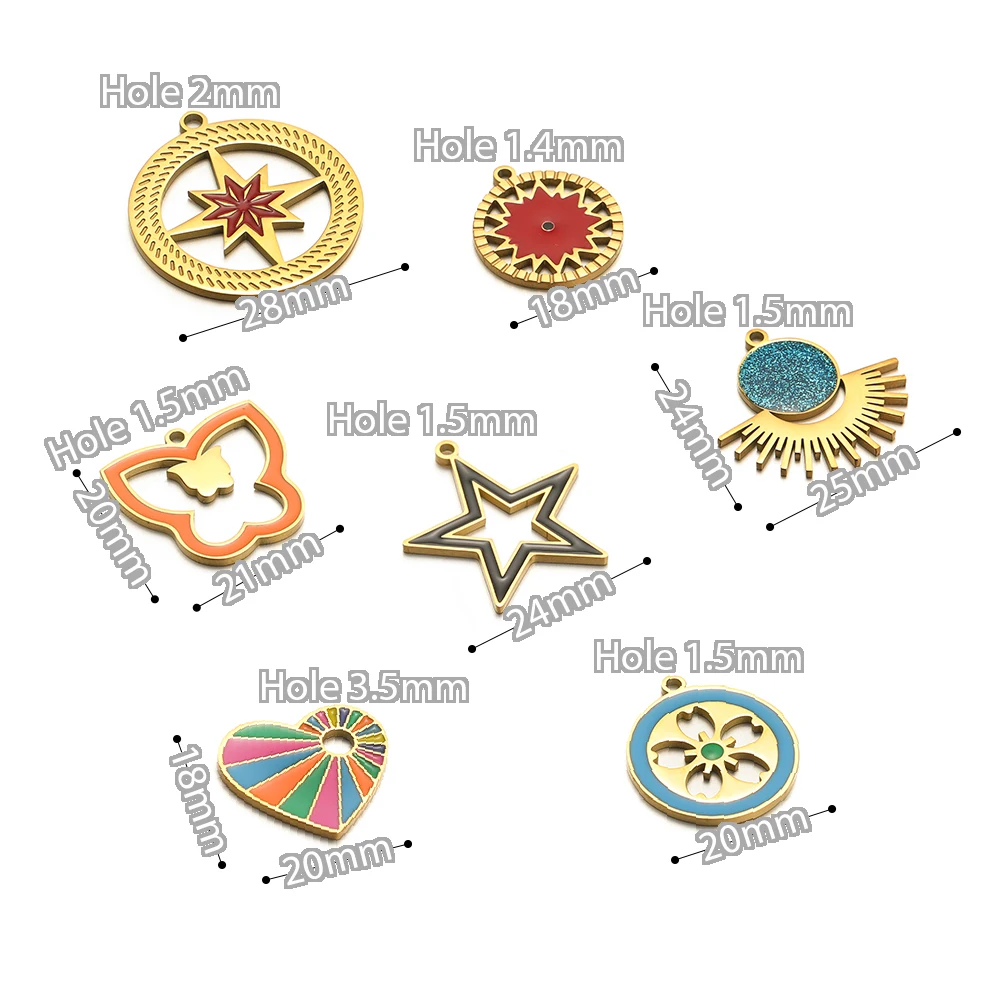 5 Stück Edelstahl-Emaille-Anhänger in Herz- und Sternform, goldfarben, für DIY-Halsketten, Ohrringe, Armbänder, Schmuckzubehör – Detail 3