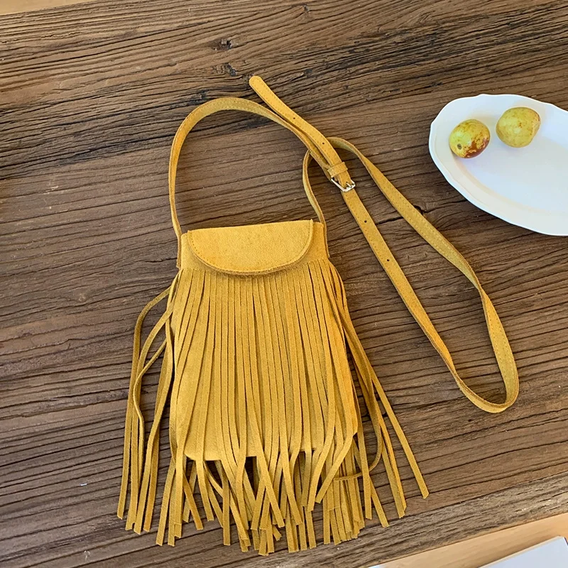Мини-сумки в стиле Wasteland для женщин, новинка 2025, цвет Майяра, коричневый, богемный, в стиле ретро, сумки с кисточками, искусственная сумка через плечо, седло Bolsas