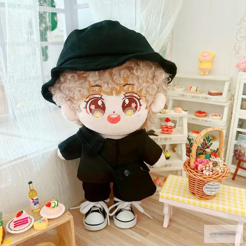 New black Cute Clothing Fisherman hat shirt suit shoes for EXO Doll 20cm Handmade Doll Clothes DollS Accessories Gift clothes