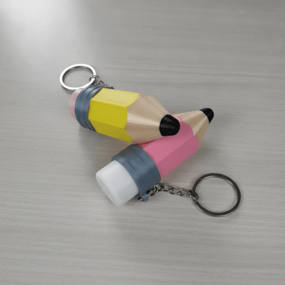 Creative 3D Printed Pencil Key Chain Pencil Shape Simulation Calming Pencil Keychain Pressable Fidget Finger Button Pendant